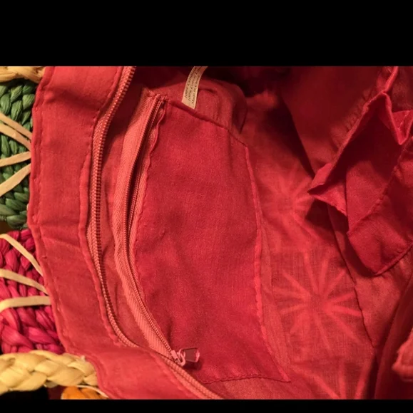 Colorful Patchwork Straw Tote Bag Vibrant Multicolor Summer Vibes - Picture 8 of 11